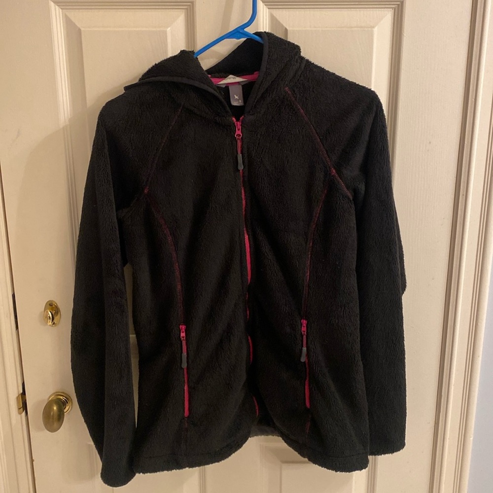 Eddie Bauer black fleece with pink stitching